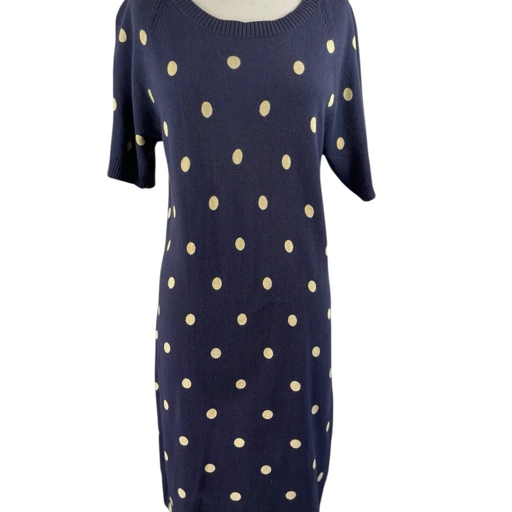 Tommy Hilfiger Dark Blue Sweater Midi Dress with Gold Spots, Size M